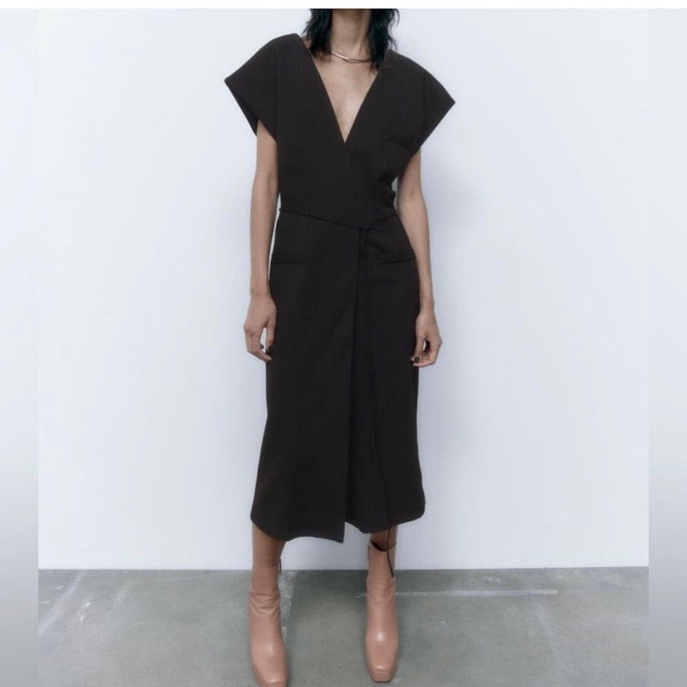 Zara Pinstripe Dress Belted New